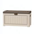 Coffre de rangement extérieur 120 x 55 x 60 cm en plastique beige marron avec couvercle