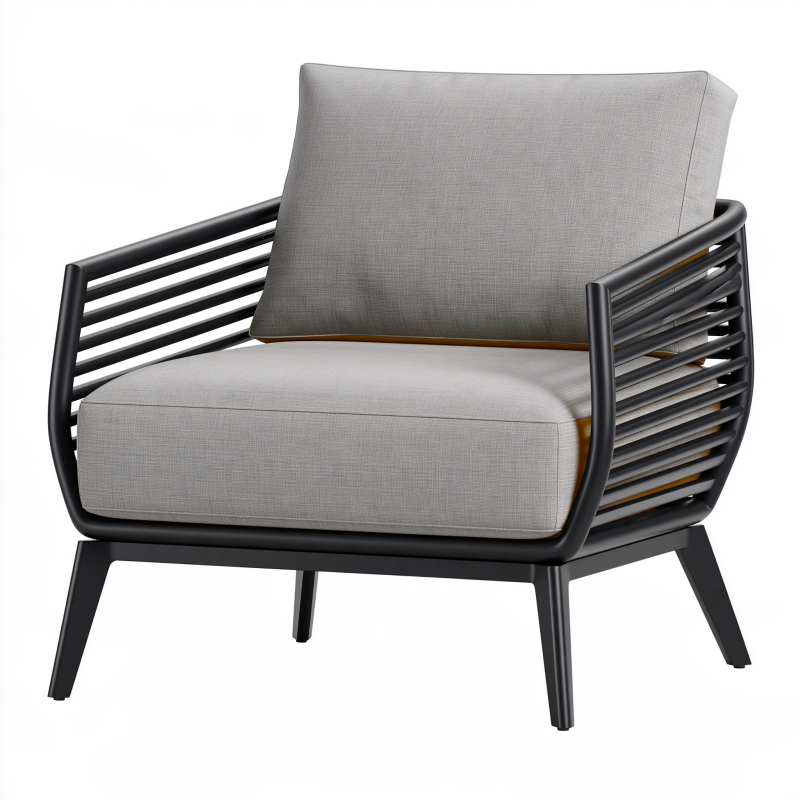 Fauteuil 78 x 75 x 82 cm en tissu gris et métal noir style contemporain