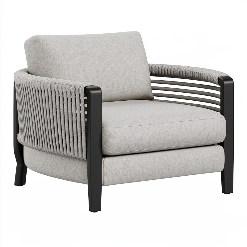 Fauteuil 80 x 75 x 78 cm en tissu gris avec structure métallique noire - assise intérieure contemporaine
