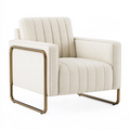 Fauteuil 80 x 78 x 82 cm en tissu bouclette beige avec structure métallique dorée style contemporain
