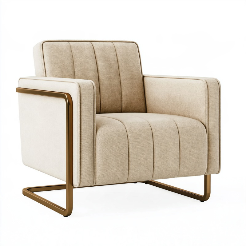 Fauteuil 85 x 82 x 88 cm en tissu beige avec piètement métallique style contemporain