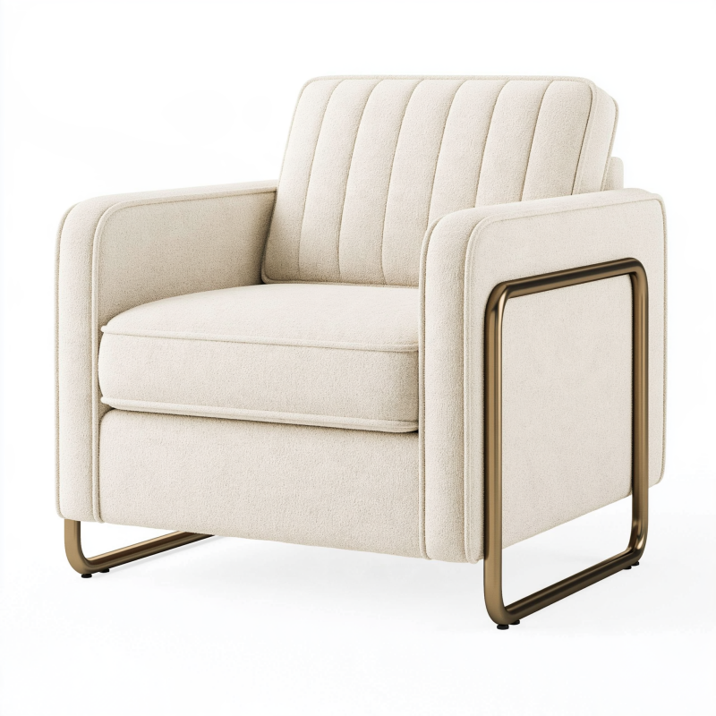Fauteuil 83 x 78 x 84 cm en tissu bouclette crème avec piètement métal style contemporain