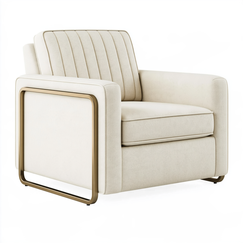Fauteuil 90 x 85 x 85 cm en tissu beige avec structure métallique dorée style contemporain