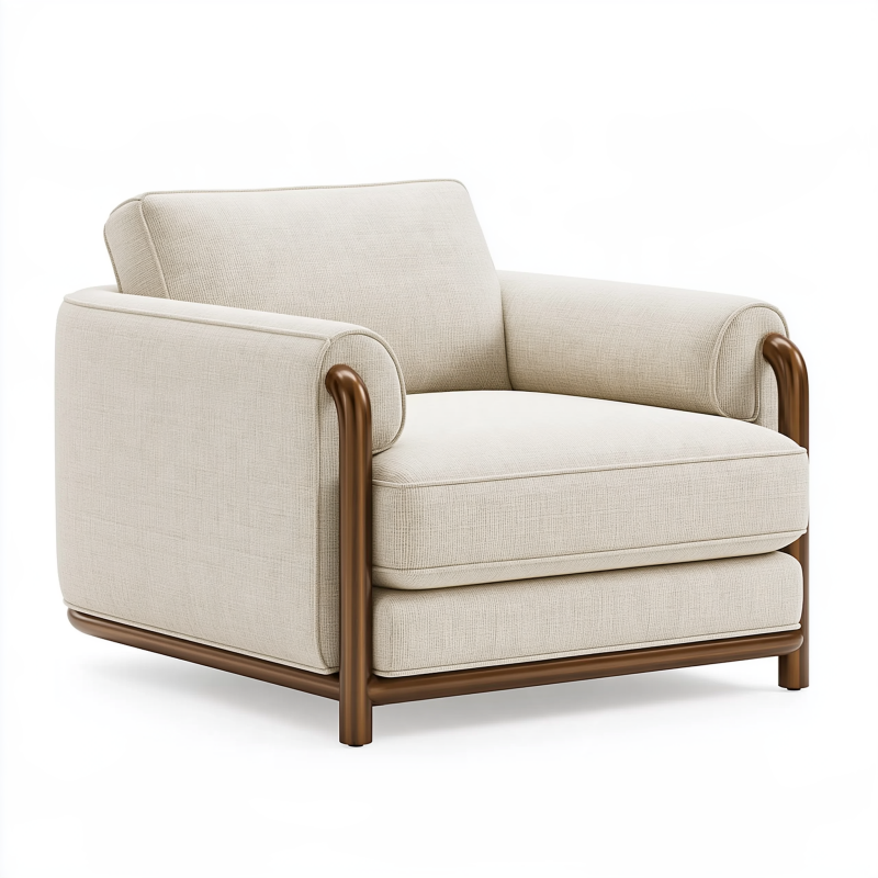 Fauteuil 95 x 90 x 82 cm en tissu beige et bois brun - assise rembourrée style contemporain