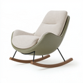 Fauteuil à bascule 70 x 95 x 100 cm en tissu beige et similicuir vert olive avec patins en bois