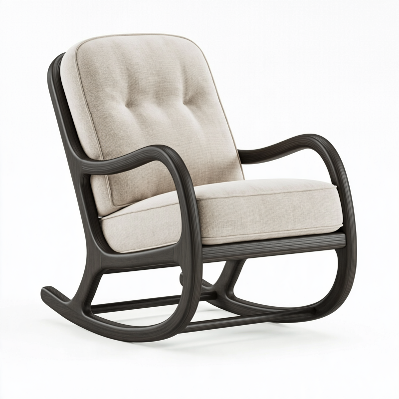 Fauteuil à bascule 70 x 95 x 100 cm en bois noir et tissu beige style contemporain