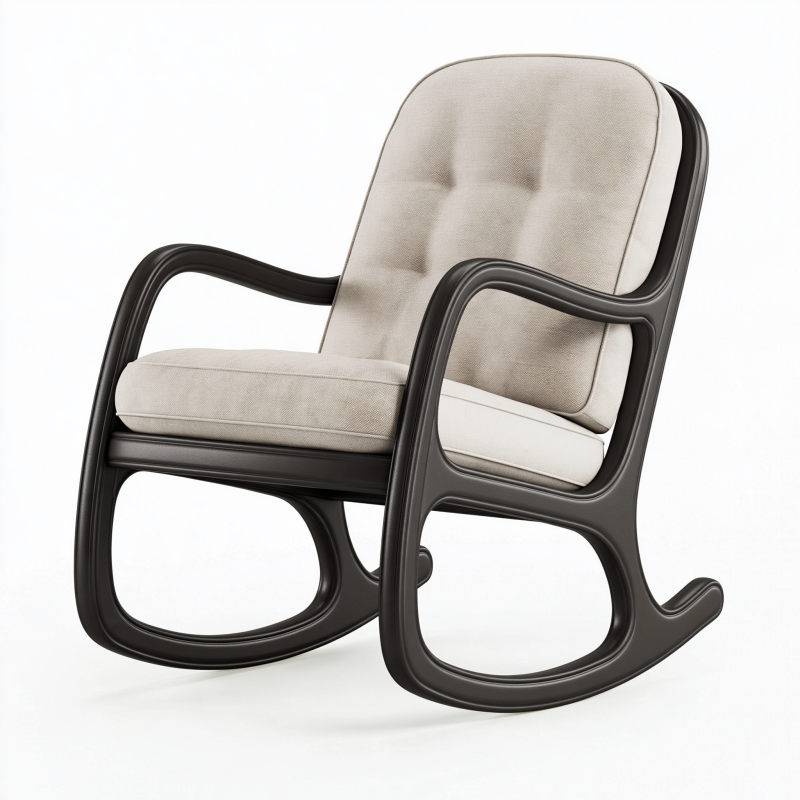 Fauteuil à bascule 70 x 95 x 100 cm bois noir tissu beige relaxation contemporain