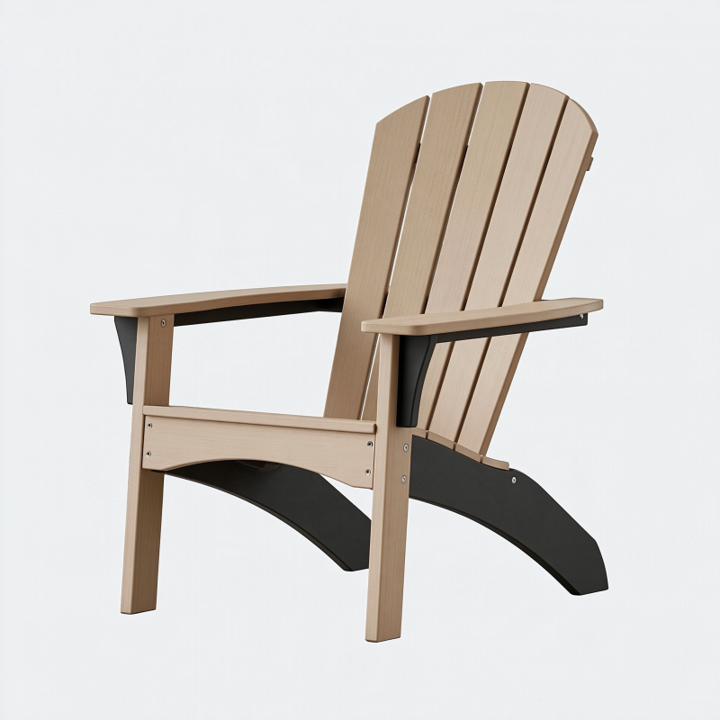 Fauteuil de jardin Adirondack 80 x 78 x 97 cm synthétique aspect bois beige et noir ergonomique