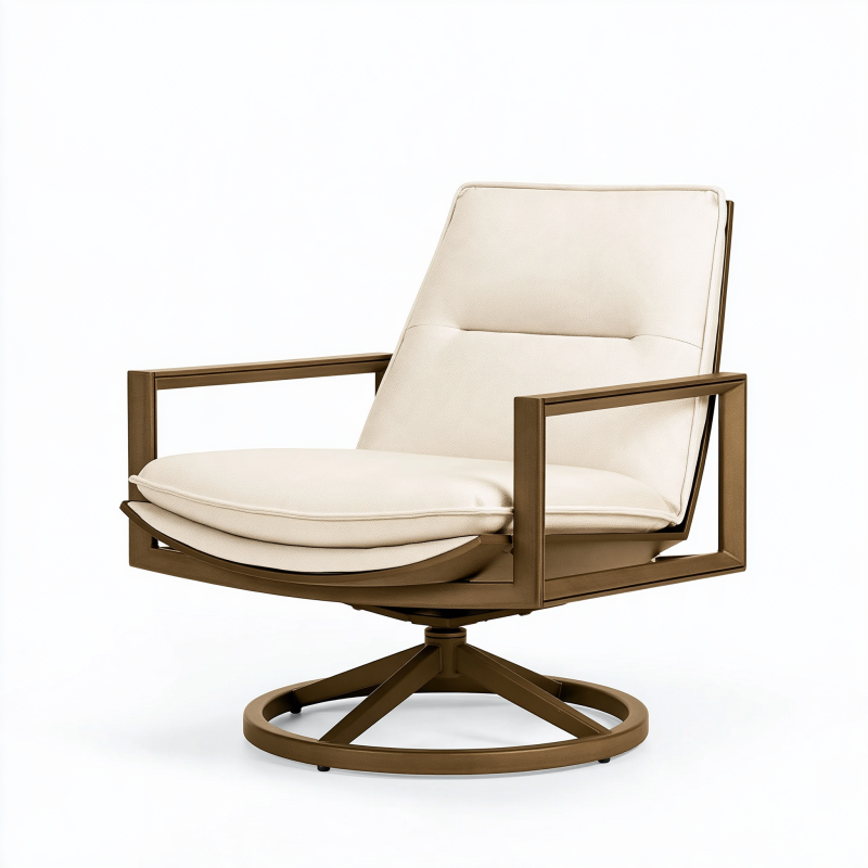 Fauteuil pivotant 82 x 80 x 92 cm en métal marron et tissu beige style contemporain
