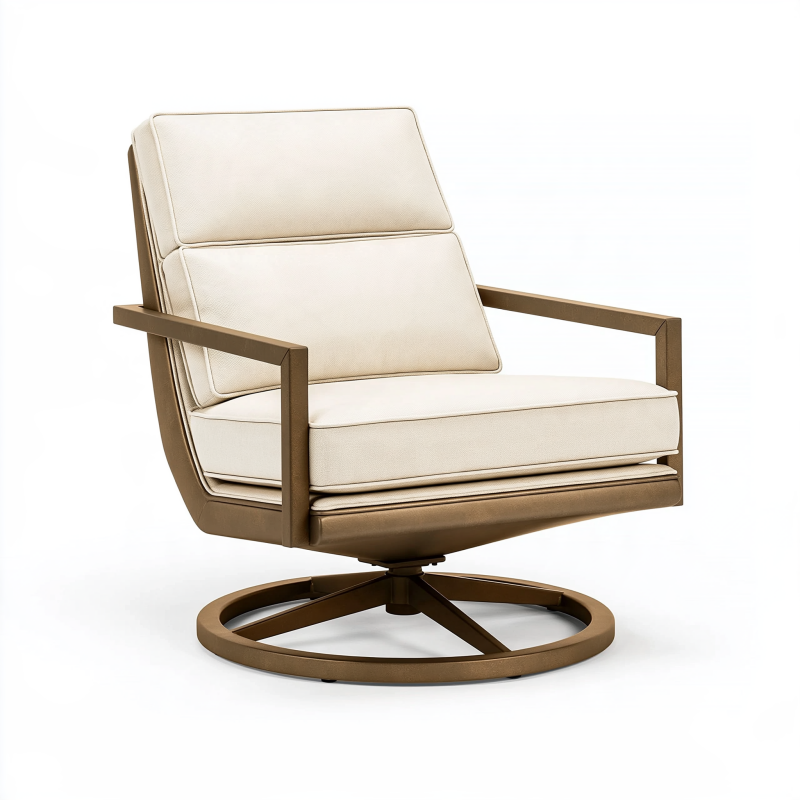 Fauteuil pivotant 78 x 84 x 91 cm en tissu crème et métal brun - style contemporain