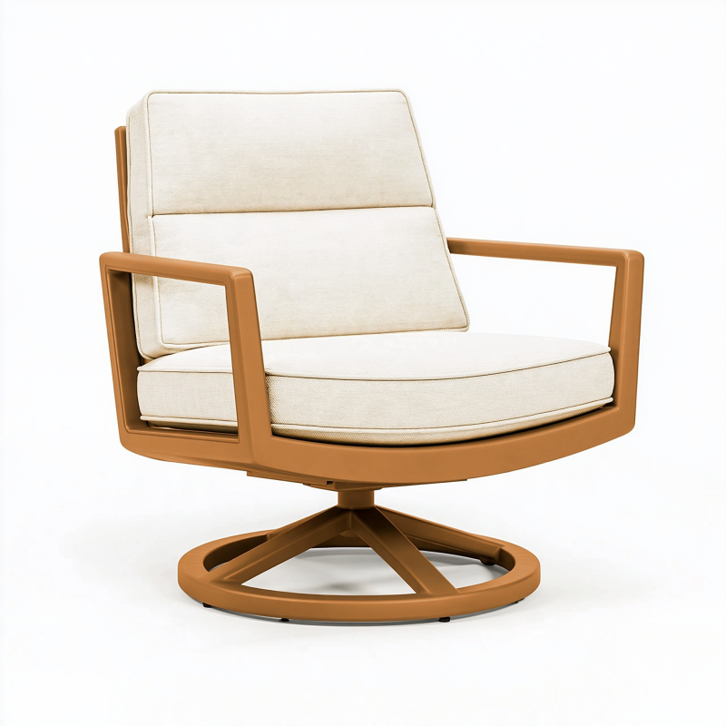 Fauteuil pivotant 82 x 82 x 88 cm en tissu écru et métal brun style contemporain