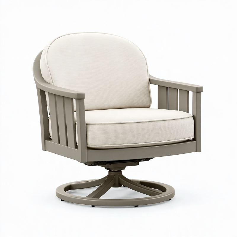 Fauteuil de jardin pivotant 82 x 84 x 92 cm en métal gris avec assise beige