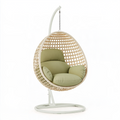 Fauteuil suspendu 105 cm x 105 cm x 195 cm en métal et fibres tressées beige avec assise vert olive sur pied
