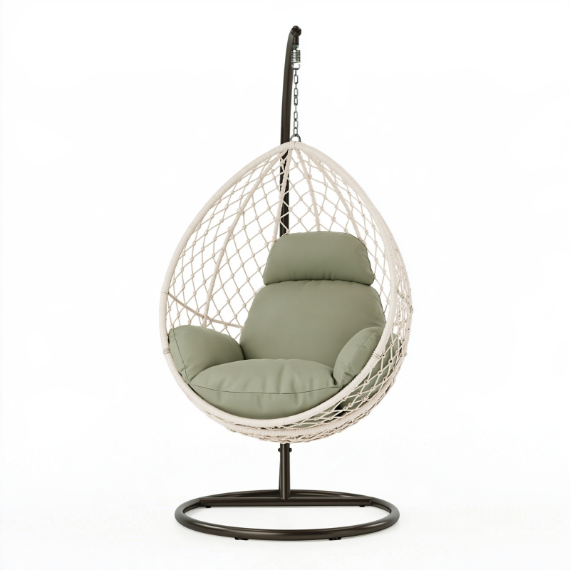 Fauteuil suspendu 105 x 105 x 195 cm en métal et corde blanc vert style bohème