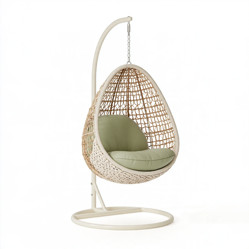 Fauteuil suspendu 105 x 105 x 195 cm en rotin beige avec assise verte style bohème