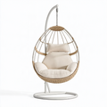 Fauteuil suspendu 105 x 105 x 195 cm en acier et fibres tressées beige avec coussins