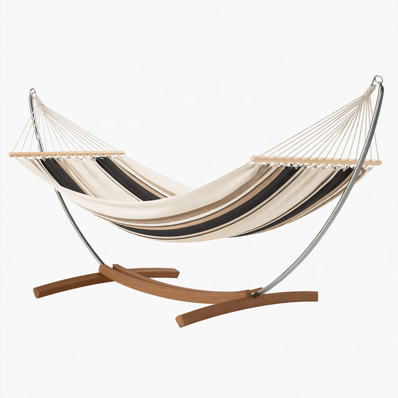 Hamac avec support 320 cm en coton beige et marron pour jardin
