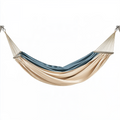 Hamac 200 x 120 cm en tissu beige et bleu avec barres pour jardin