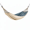 Hamac en tissu 200 x 150 cm bleu gris et beige avec barres d'écartement