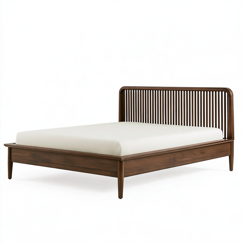 Lit double 180 x 200 cm en bois brun style contemporain à tête de lit ajourée