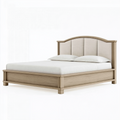 Lit double 160 x 200 cm en bois beige avec tête de lit capitonnée classique
