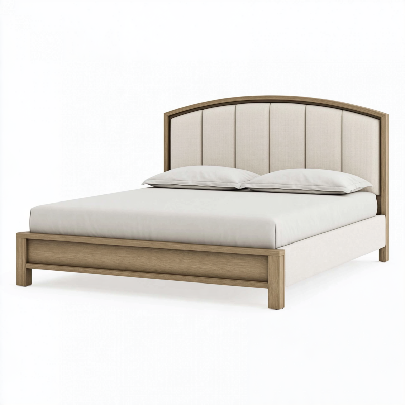 Lit 160 x 200 cm en bois et tissu beige style contemporain