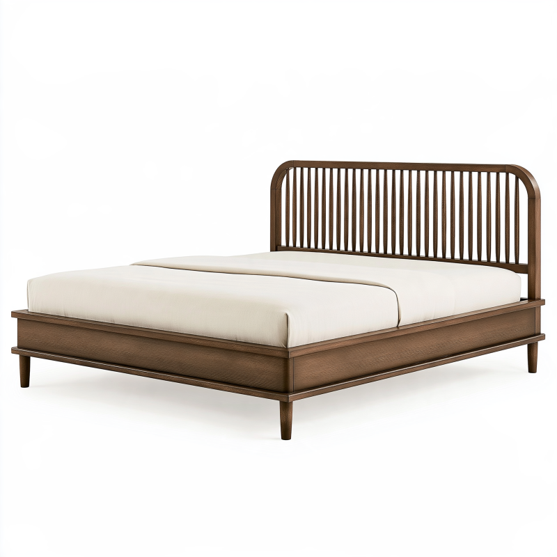 Lit double 160 x 200 cm en bois marron - tête de lit ajourée style contemporain
